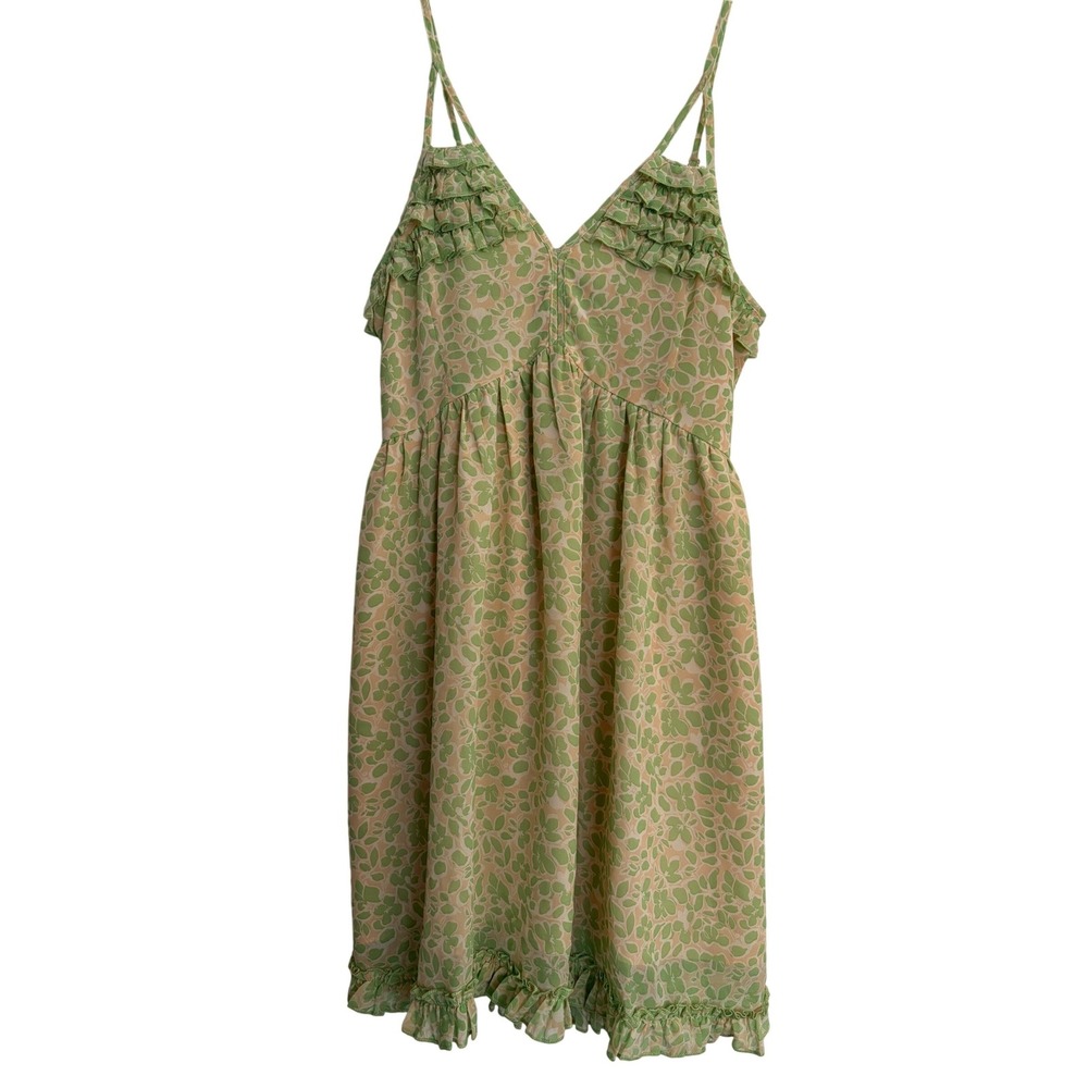New Green Floral Ruffle Mini Sun Dress Smocked Back Large GIGIO Sweetheart Fairy